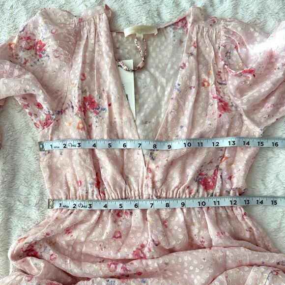 LoveShackFancy NWT Siriana Petite Mini Dress Light Pink Floral Silk-Blend - Picture 11 of 16